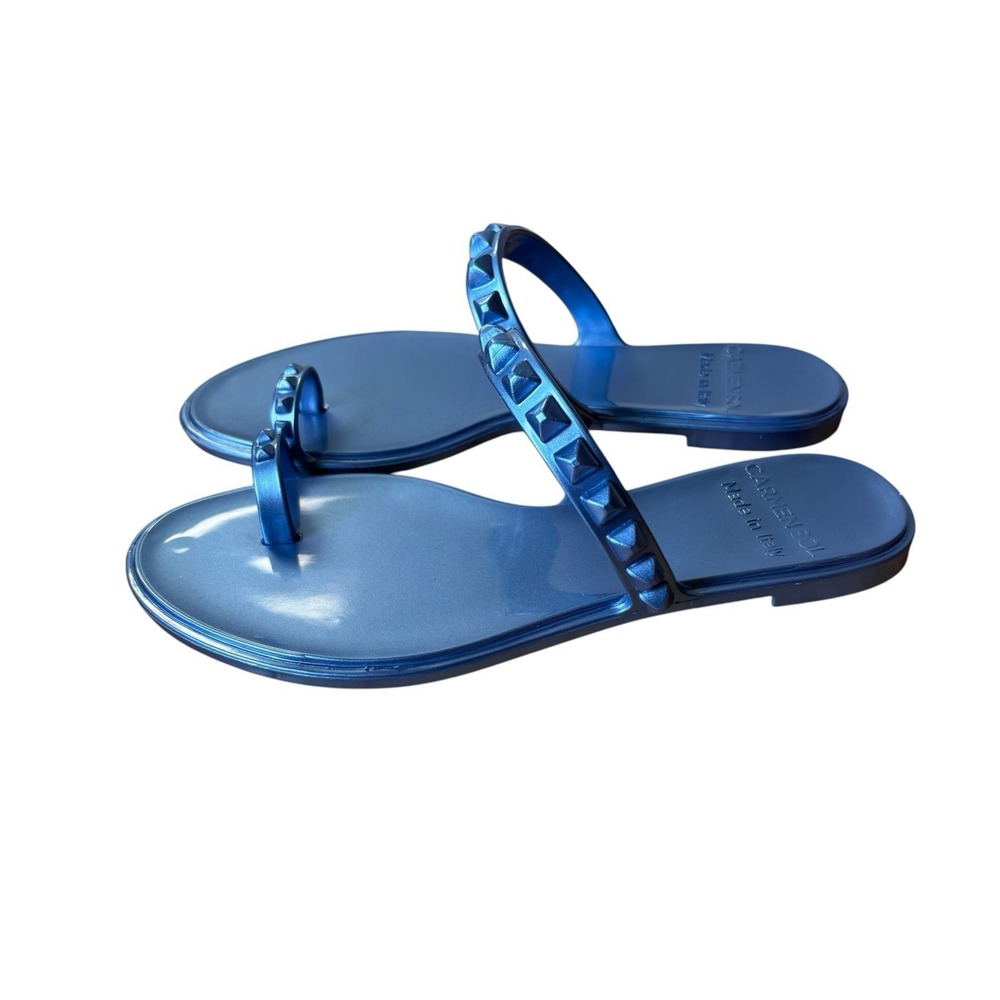 Carmen Sol Maria Flat Toe Loop Jelly Studded Sandal Size 8 Made in Italy Blue